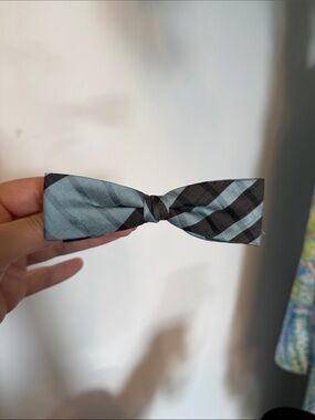 Vintage Light Blue and Black Striped Bow Tie